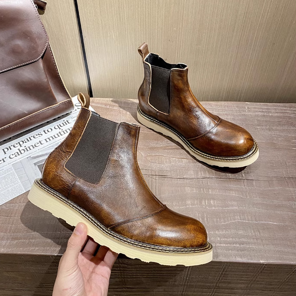 Leather Work Western - Retro lederen Chelsea-laarzen voor heren Hoge