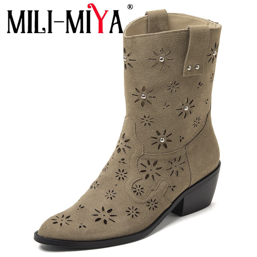 Leather Work Western - MILI-MIYA 2026 Dames Western Cowboy Enkellaarzen